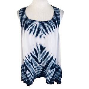 One World Shark Bite Tunic Blouse Sleeveless Scoop Neck Tie Dye Size PS NWT